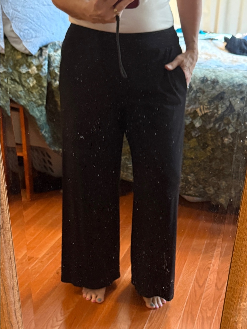 Eileen Fisher Black Wide-Leg Pull-On Pants with Pockets
